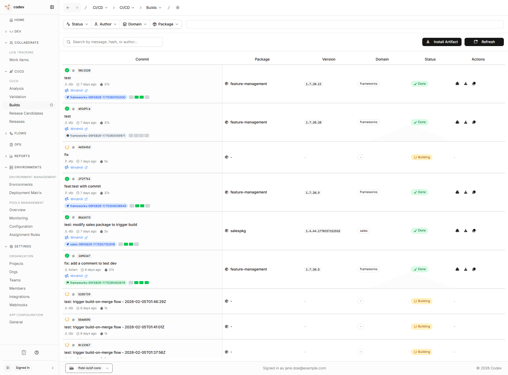 Builds page
