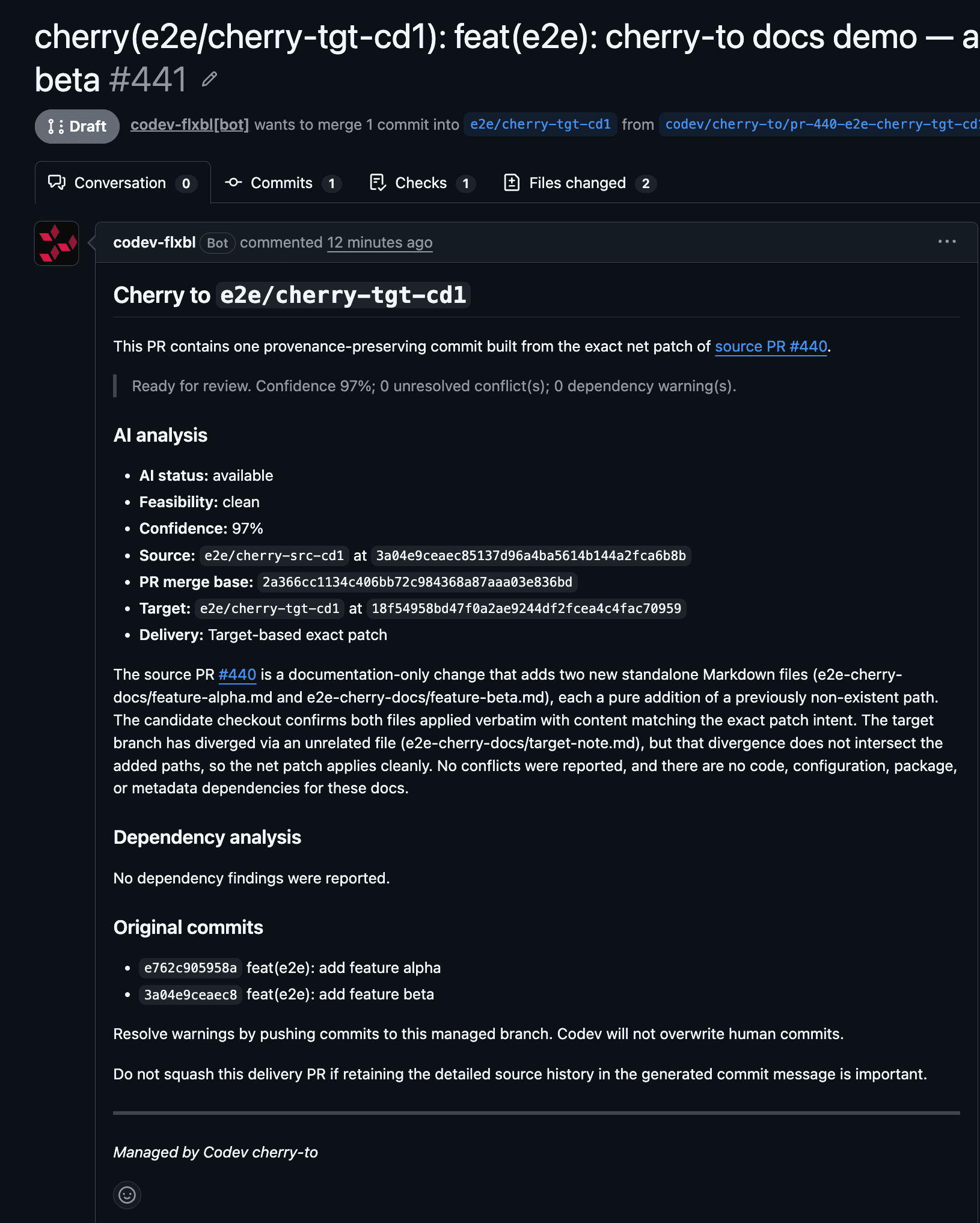 A draft delivery pull request created by cherry-to