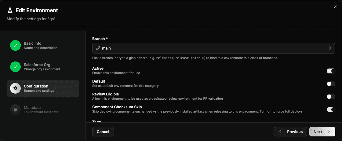 The Component Checksum Skip switch in an environment's settings