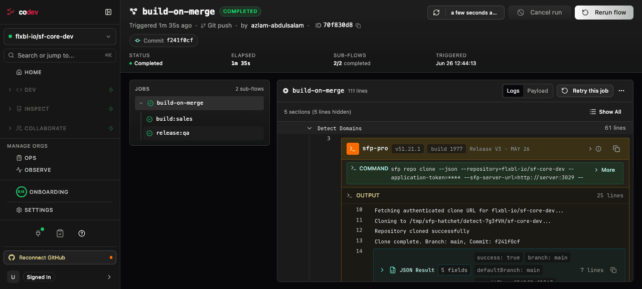 A flow run's detail page