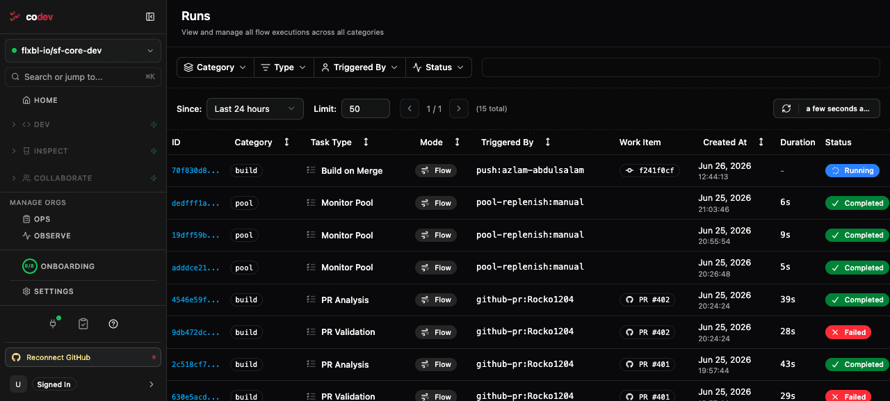 The Runs page