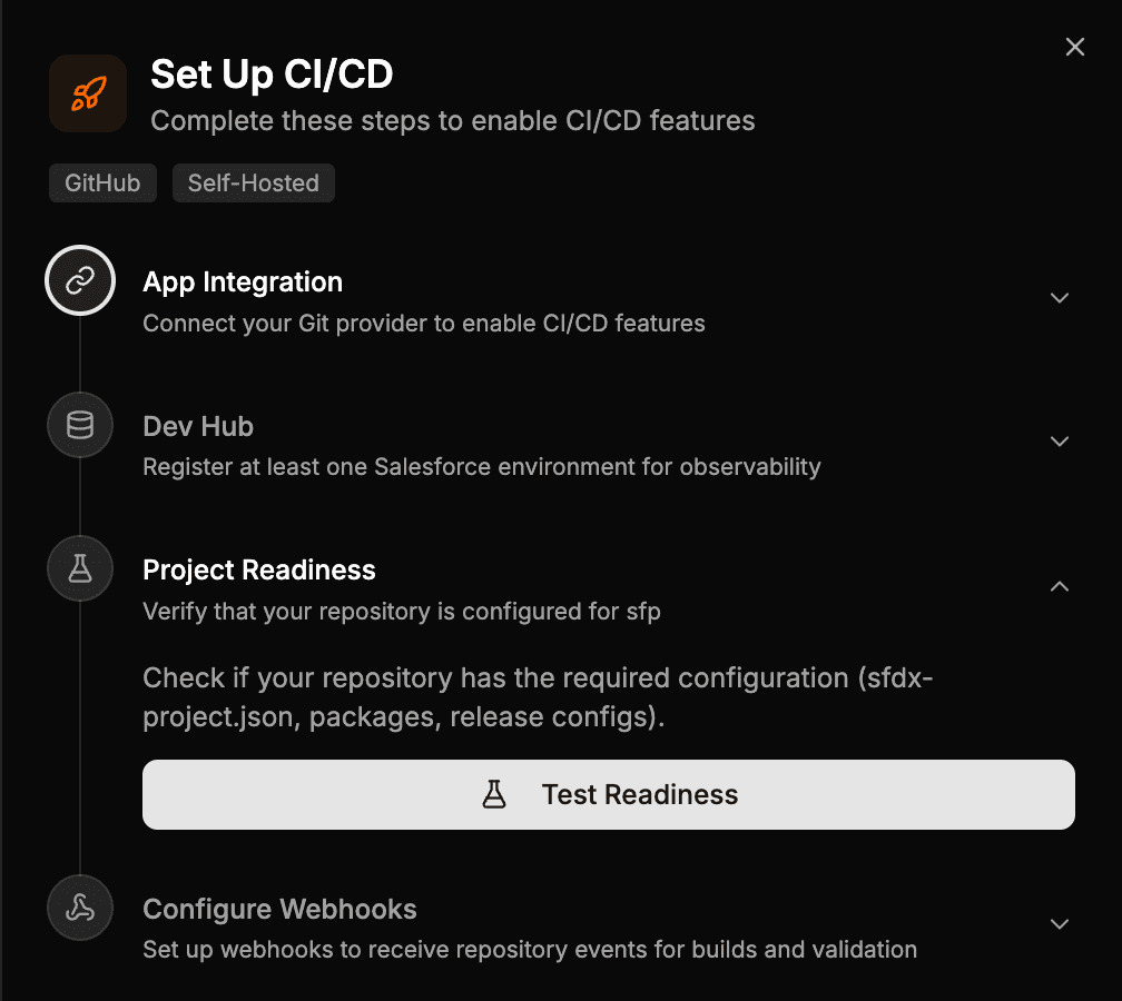 Project Readiness step with the Test Readiness button
