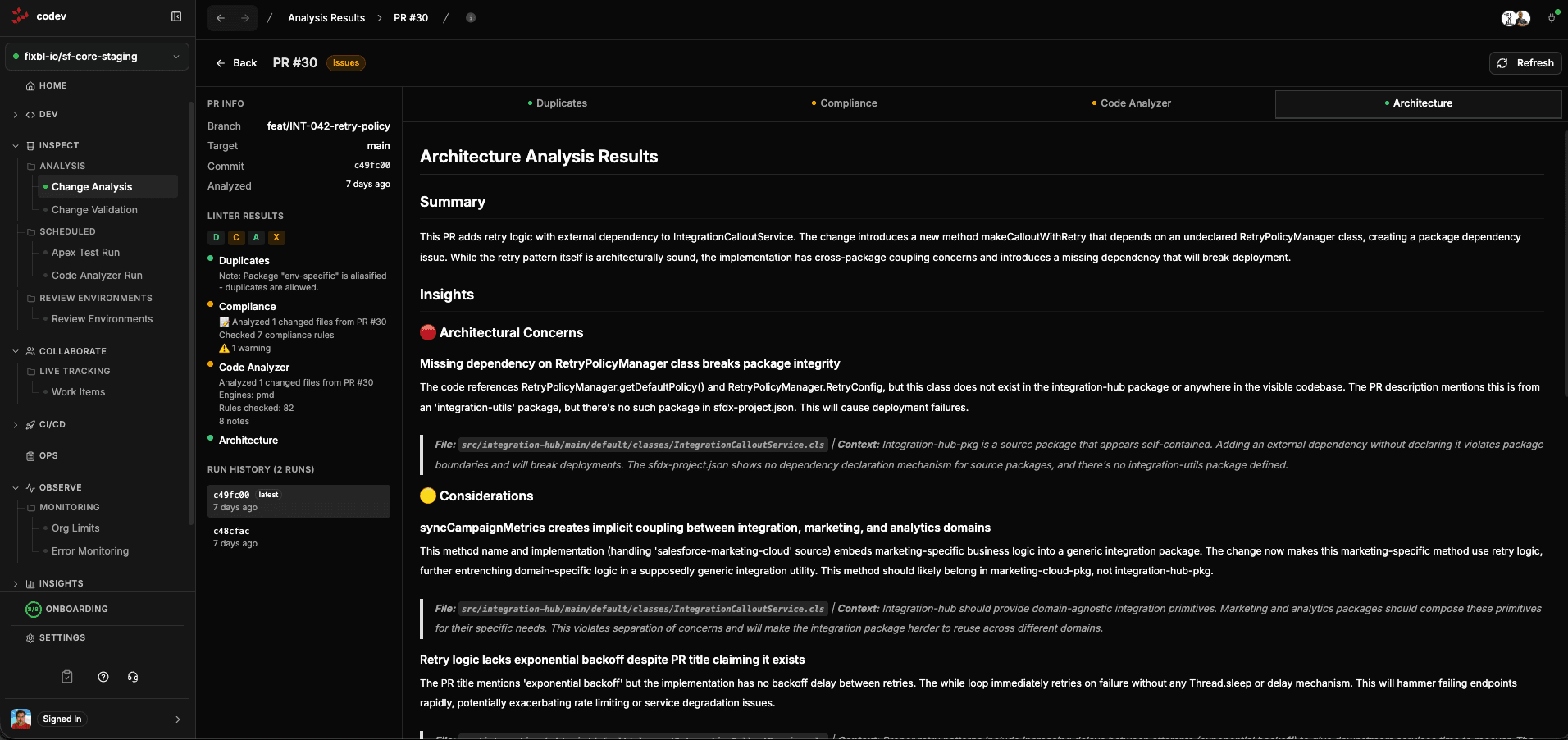 Architecture Analysis Results