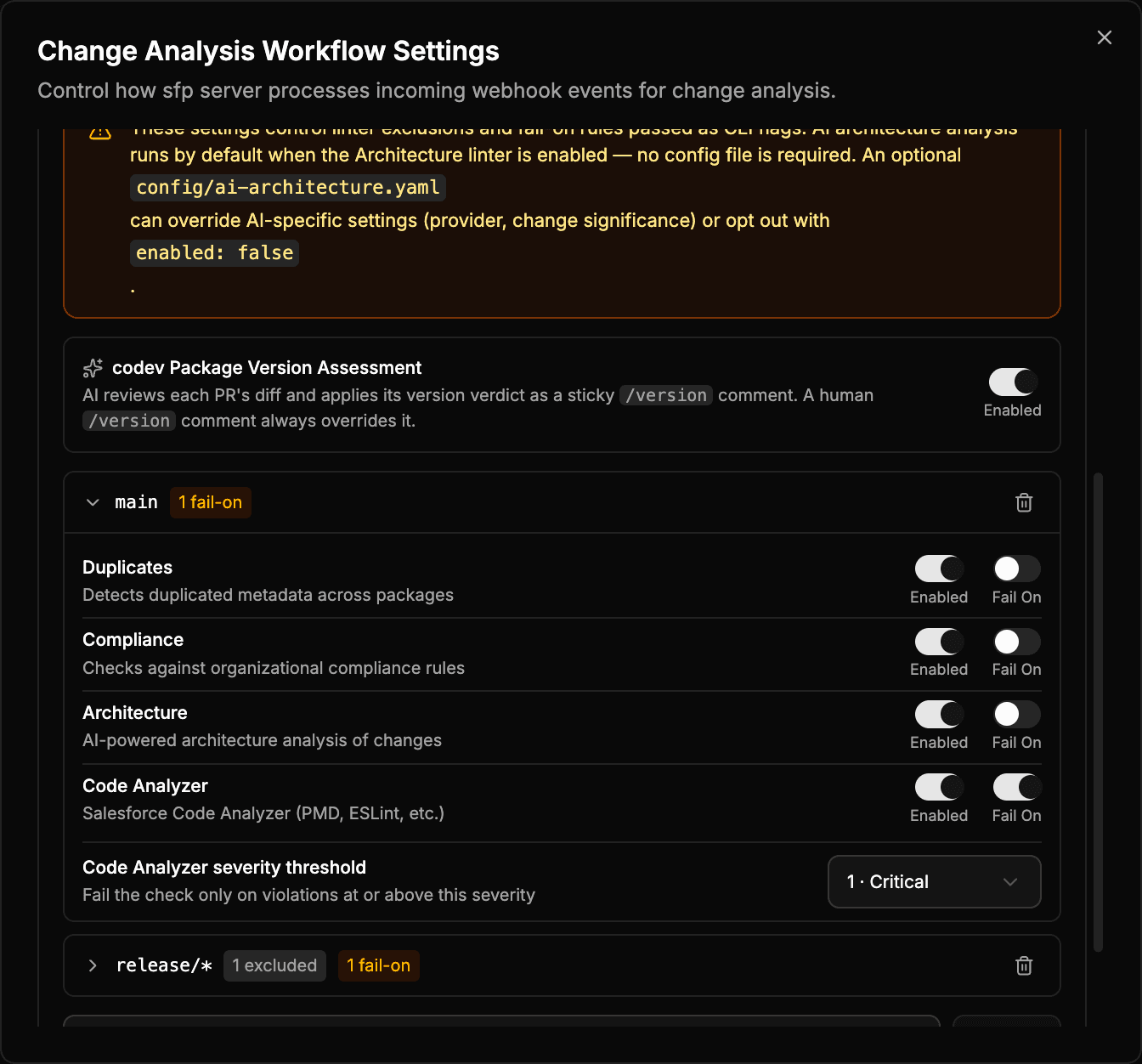 Change Analysis Workflow Settings dialog