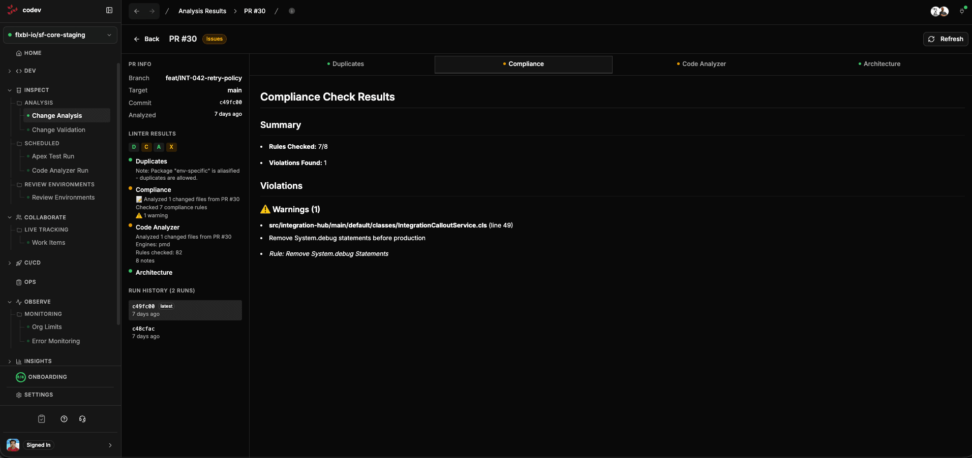 Compliance Check Results
