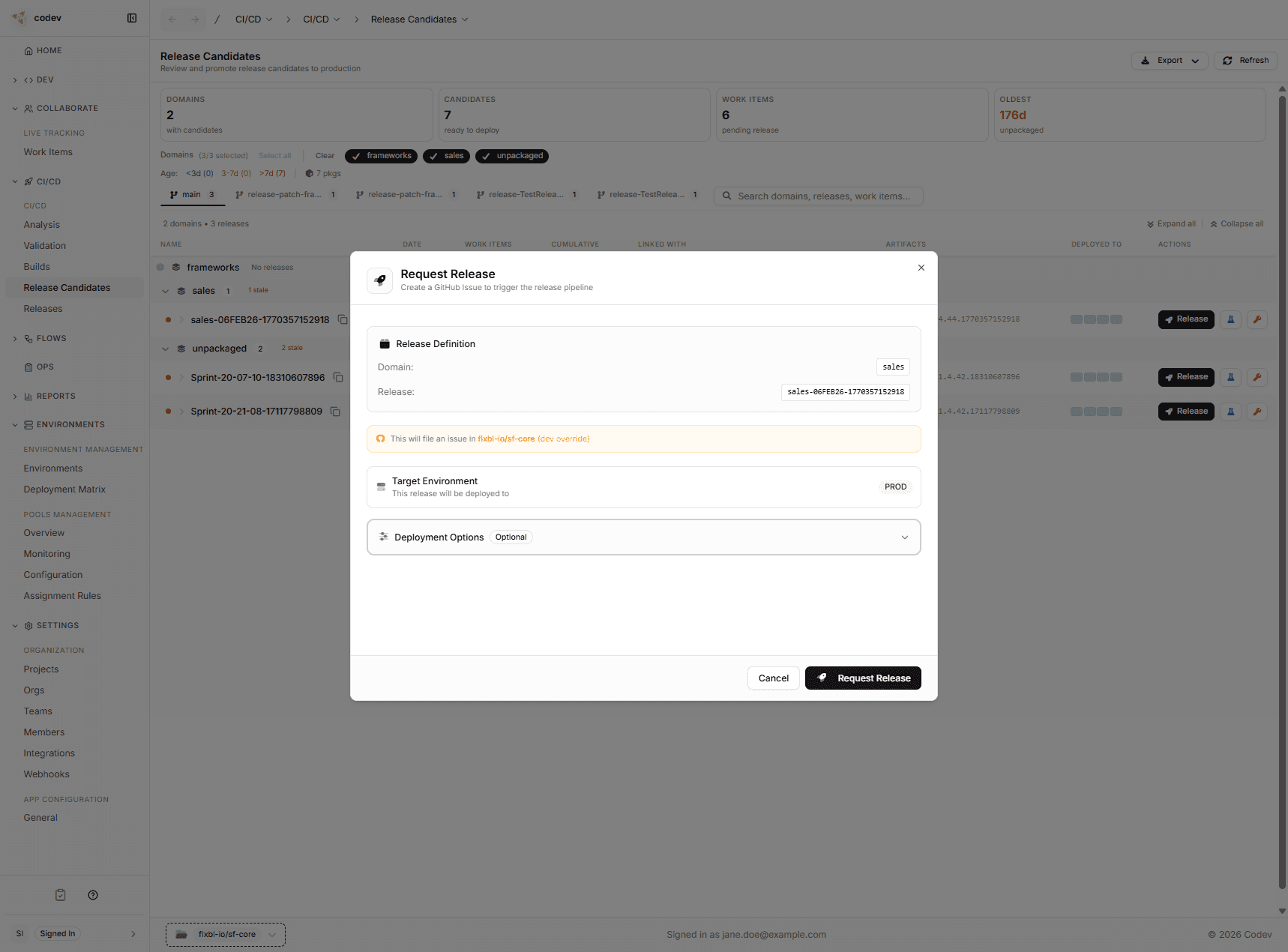 Release dialog