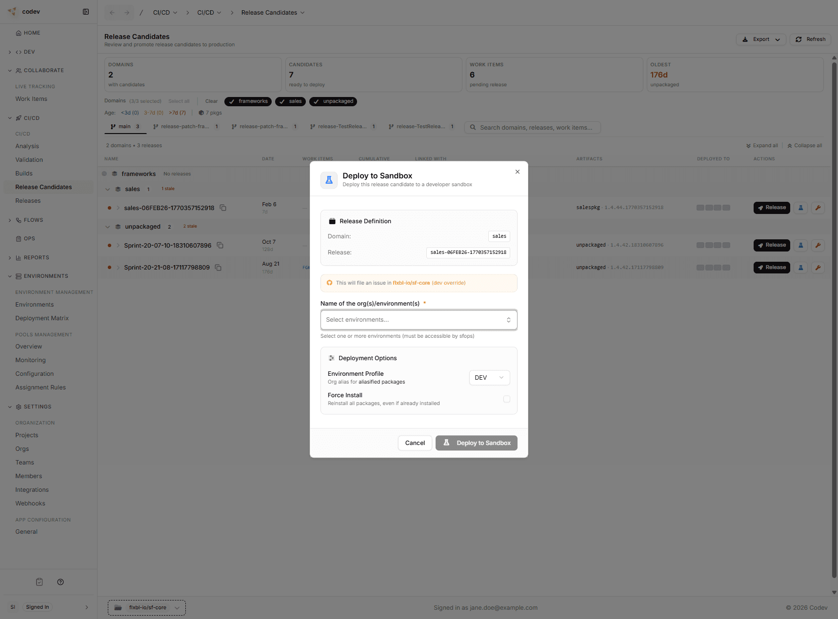 Get on Sandbox dialog