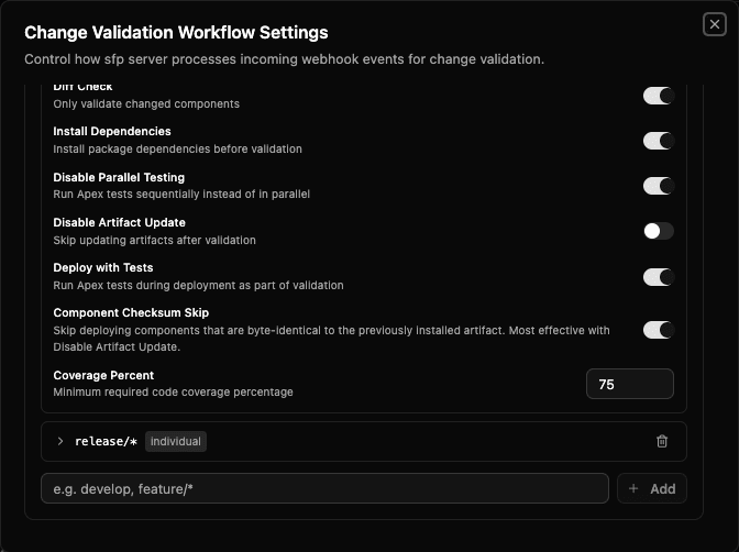 The validation settings in codev showing the component checksum skip control