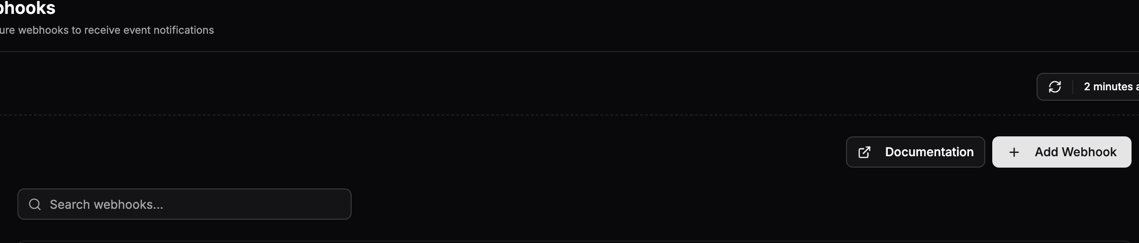 The webhooks list under Settings