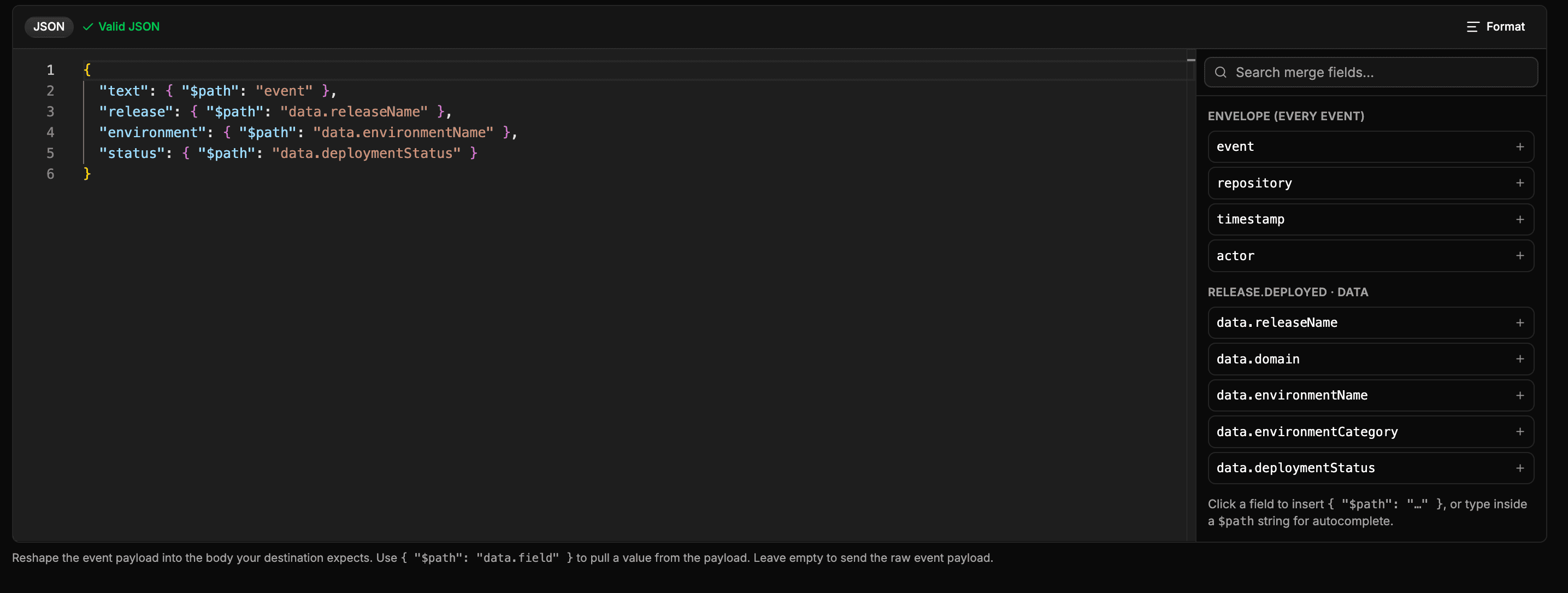 The body-template editor with the envelope and event-specific merge-field groups